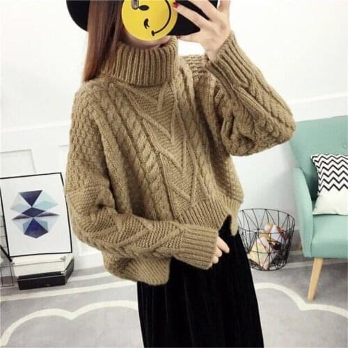 Autumn Winter Korean Loose Turtleneck Pullover Sweater Women Short Bat Sleeve Wool Coat Thickened Winter Clothes
