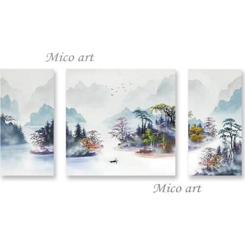 Latest 3PCS Group Outdoor Landscape Oil Painting Canvas Wall Art Chinese Style Hand-painted Scenery Paintings Artwork Picture