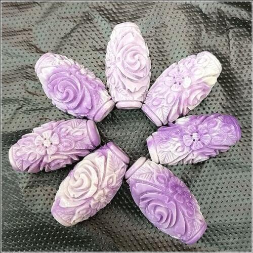 4pcs handmade pink carving flower beads drum shapes for charming necklace matching spacer beads european beads size 32x17mm