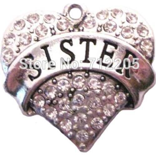 Antique silver plated fashion Sister Crystal Heart Pendant