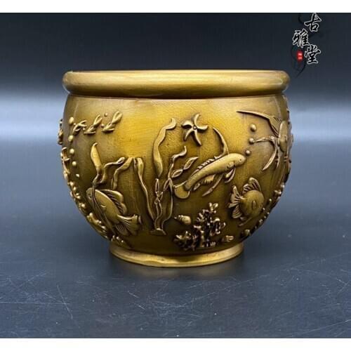 Antique Small copper pot, small fish copper tank, round copper tank, collection,Free shipping