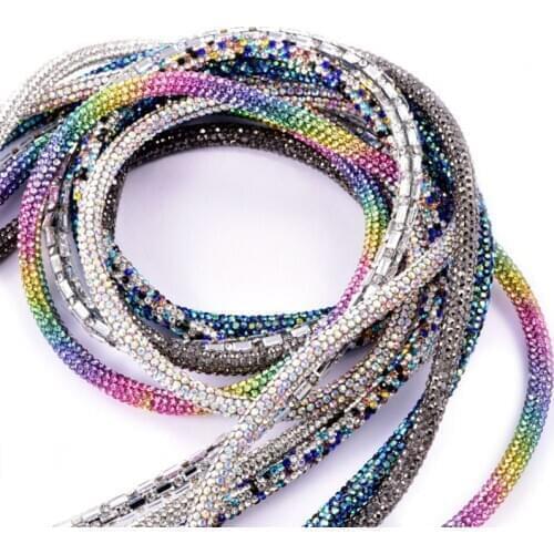 1Yard 6mm Shiny Rhinestone Tube Crystal Strass Chain Sew On Trims Bridal Dress Costume Applique Jewelry Making Bracelet DIY