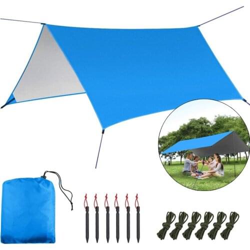 Camping Rain Cover 3x3m Waterproof Shelter Tarp Hammock Tarp Rain Fly Lightweight Portable Tent for Picnic Outdoor Activities