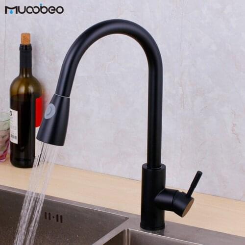 Black Pull Out Sink Faucet Stainless Steel Mixer Faucet Hot Cold Swivel Tap For Kitchen