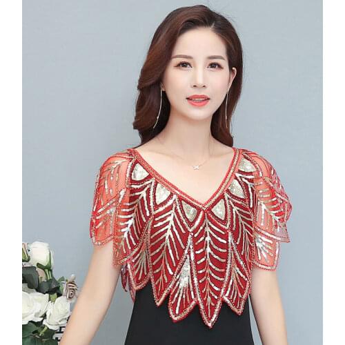 Womens Vintage 1920s Shawl Beaded Sequin Bolero Flapper Evening Cape Sequined New Mesh Slim Fashionable 4630