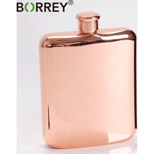 BORREY Stainless Steel Hip Flasks Whiskey Wine Bottle Rose Gold Alcohol Vodka Flagon Portable Pocket Whiskey Flask Father Gift