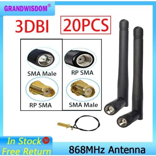 20pcs 868MHz 915MHz Antenna 3dbi SMA Male Connector GSM 915 868 MHz antena antenne waterproof +21cm RP-SMA/u.FL Pigtail Cable
