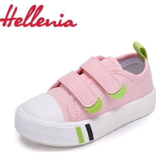 Hellenia Toddler Casual Shoes canvas kids Boys Girls Sneakers white outsole anti-slippery hook loop pink green grey size 20-25