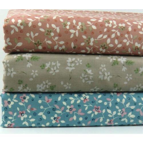 50x40cm Pretty 3 Colors Floral Fabric Flowers Printed Beige Color Cotton Fabric Bundle For DIY Sewing