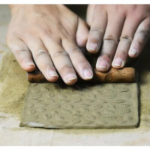 Pottery Tools Wooden Embossing Stick Pattern Rolling Clay Pin Wooden Hand Roller Clay Stamp Clay Pattern Roller