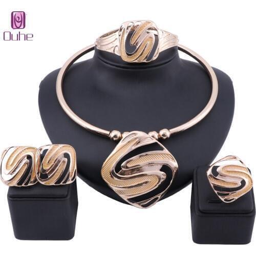 Exquisite Dubai Gold Jewelry Set Nigerian Wedding Woman Accessories African Beads Costumer Statement Jewelry Set