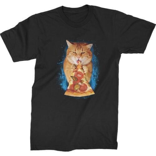 Captain Goose Cat Eating Pizza. Funny Mens T-Shirt Summer Cotton Short Sleeve O-Neck Unisex T Shirt New S-3XL