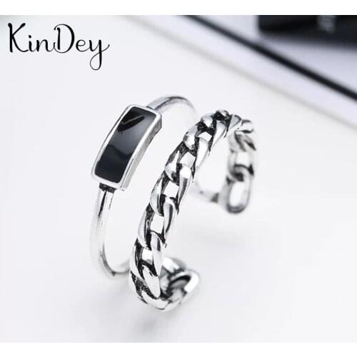 Kindey Personality Silver Color Black Layer Rings For Women Bridal Wedding Jewelry Adjustable Size Finger Rings