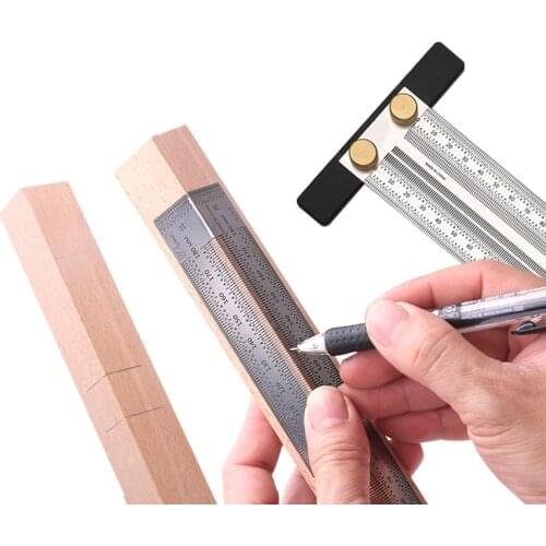 High Precision Scale Ruler T-type Hole Ruler Stainless Woodworking Scribe Drawing Mark Line Gauge Carpenter DIY Measuring Tool
