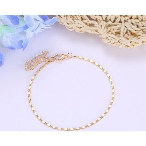 Metallic Thin Chain Simple Style Silver Plated Golden Adjustable Anklets For Women