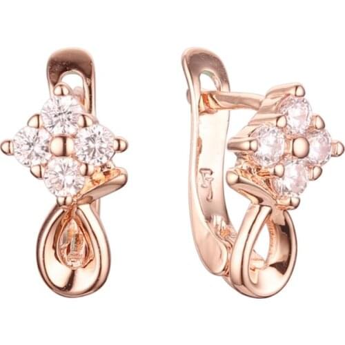 Cute Child Earring 585 Rose Gold Fashion Jewelry Clear Cubic Zircon Earring Flower Design Drop Earrings for Children