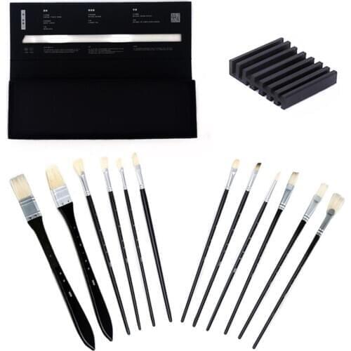 Miya Himi 12pcs Classic Black Artist Paint Brushes Set for Acrylic Oil Watercolor Face & Body Gouache Painting with Hog Hairs
