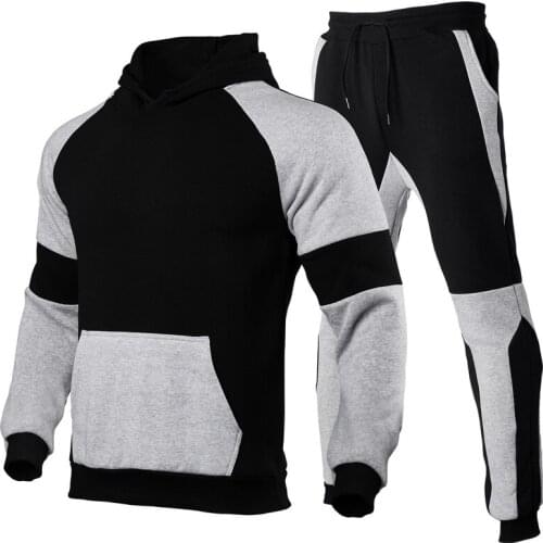 Mens Fashion Sportswear Jogging Wear Side Stripe Hoodie Set Stitching Hoodie + Pants 2-Piece Set Mens Sportswear