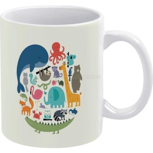 We Are One White Mug White Ceramic Tea Cup Birthday Gift Milk Cups and Mugs Animals Respect Love Cute Rainbow Happy Nursery Kids