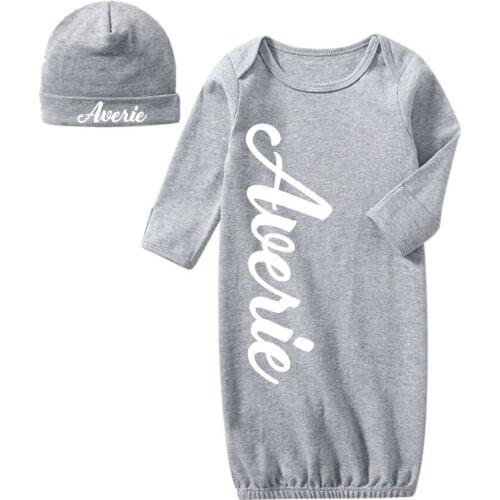 Newborn Coming Home Outfit Personalized Baby Gown Personalized Baby Sleeper Custom Baby Sleeper Baby Hat Printed with Name
