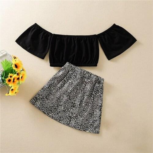 Baby Girls Clothes Short Sleeve Off-shoulder Cropped Tops Leopard Print Skirt 2pcs Childrens Clothing