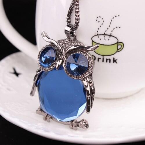 Owl Necklace Shiny Rhinestone Charm Round Multi-faceted Crystal Stomach and Eyes