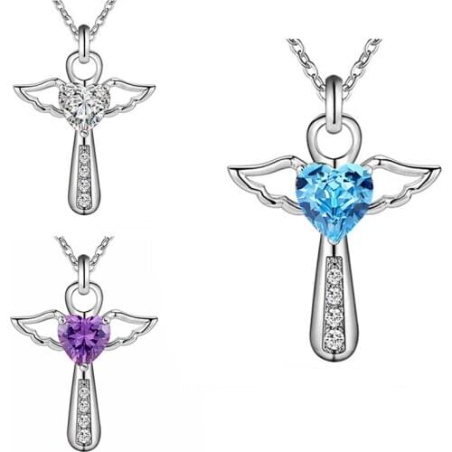 Vintage Crystal Blue Cross Pendant Necklace For Girl Jewelry Trendy 925 Sterling Silver Necklace Women Choker Accessories Lady