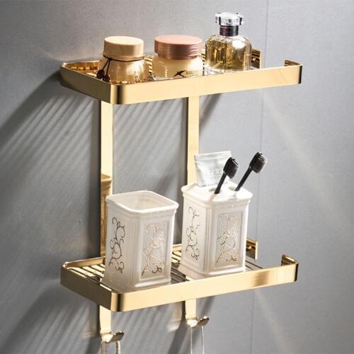 Bathroom Shelf Shower Shampoo Soap Cosmetic Shelves Brass Shower Rack Square Black/Gold Bathroom Storage Organizer Rack Holder