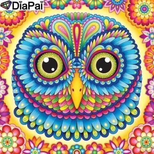 DiaPai 100% Full Square/Round Drill 5D DIY Diamond Painting "Colored owl" Diamond Embroidery Cross Stitch 3D Decor A21590