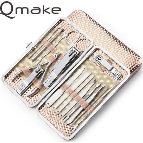 Qmake 16 Piece set Nail Manicure Tools Nails Toe Clipper Scissors Trimmer Pedicure Kit Stainless Steel Tools for Paronychia