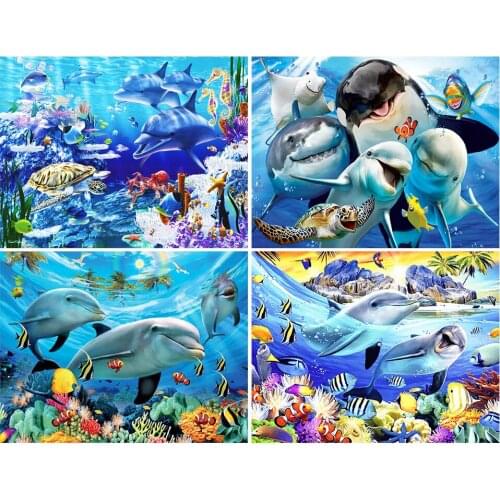 Sale 5D DIY Diamond Painting Animal Dolphins Cross Stitch Kit Full Drill Embroidery Mosaic Picture of Rhinestones Home Decor