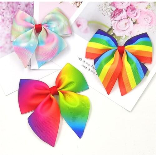 1 Piece Pretty Stripe Rainbow Ties Bows Elastic Hair Bands For Baby Girls Hairpin Barrettes Clips Scrunchy Kids Hair Accessories