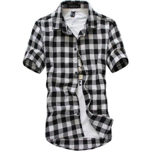 2020 New Fashion Plaid Shirt Casual Men Short Sleeve High Collar Chemise Homme Vintage Shirt Men Clothing