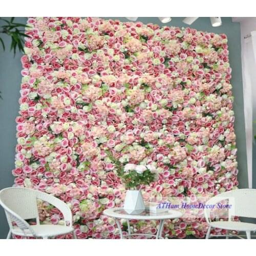 Blush Pink Champagne Rose Flower Board Artificial Flower 3D Wall Background Wedding Photography Party Home Wall Decoration