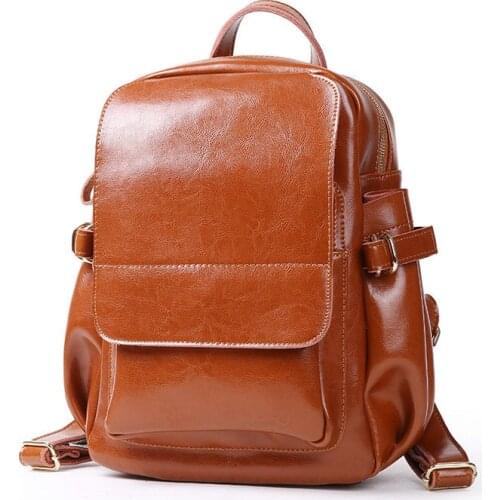 PU Leather Womens Backpacks Ladies School Bags Soild Color Female Laptop Backpack Retro Teenage Girls Student School Backpack