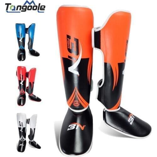 BNPRO One Pair PU Leather Boxing Shin Guards Ankle Protector MMA Muay Thai Training Leg Warmers Light Kicking Shin guards