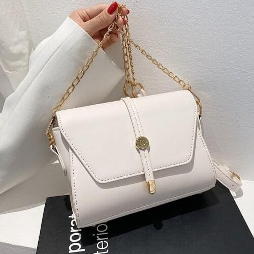 Simple Chain Shoulder Bags for Women Small Leather Flap Messenger Bag Ladies Casual Square Handbags Pure Color Crossbody Bag Sac