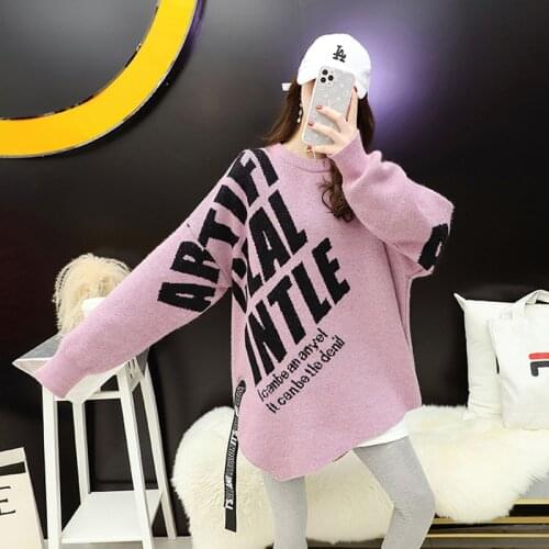 Sweater ladies autumn and winter 2021 new Korean letters loose western style casual long-sleeved round neck knitted top