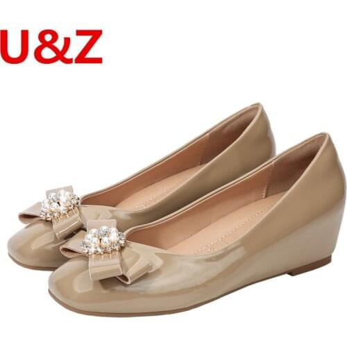 Square Toe Formal Shoes Comfy Women Shoes Wedges Height Increased 4.5cm Patent leather Casual Shoes Black/Beige/Burgundy/Khaki