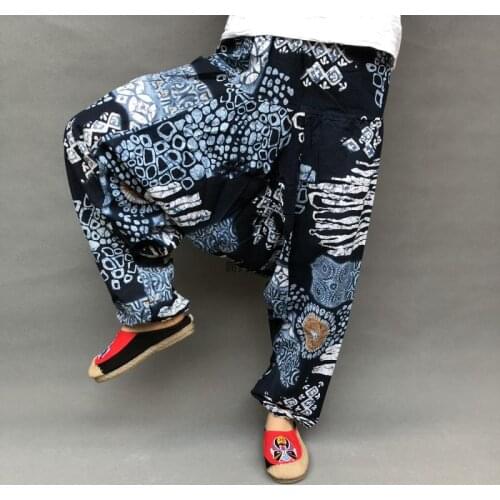 Streetwear Men Harem Pants Women Baggy Trousers Cotton Linen Cross-pants Wide Legs Loose Dance Pants Drop Crotch Men Clothes