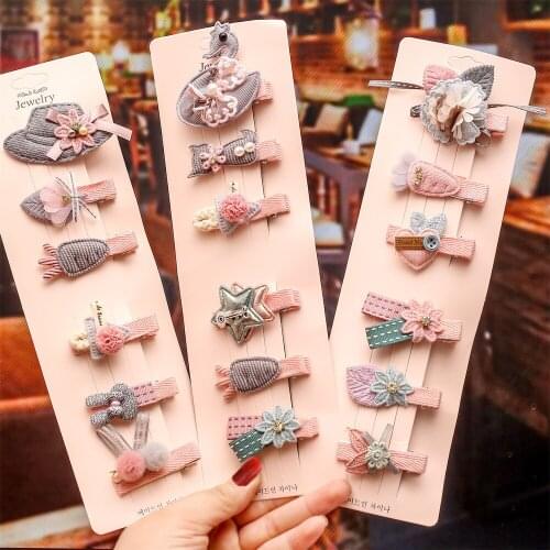 In December 2020 Fashionable Sweet Girls Hair Clips 6 Piece Lovely Fashion Cartoon Hair Clips Baby Cloth Art Hair Ornaments