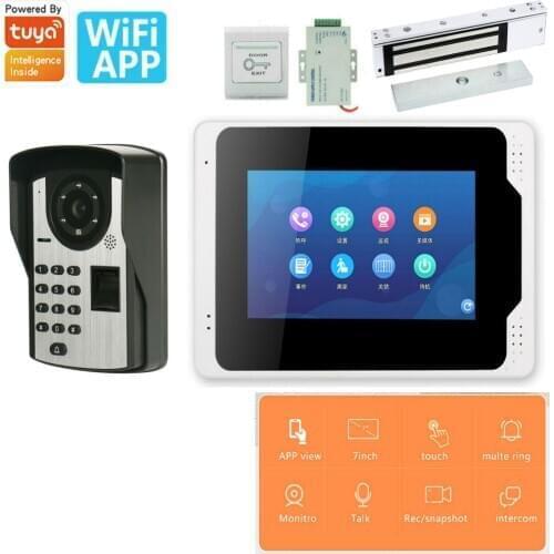 APP Control Video Intercom 7 Inch Monitor Wifi Video Door Phone Doorbell Fingerprint Access Intercom System+Door Opening Lock