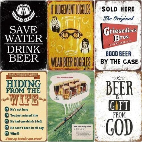 Save Water Drink Beer Plaque Free Beer Here Tin Signs Bar Cafe Pub Wall Decor Ice Cold Peroni Vintage Poster Home Decor MN162
