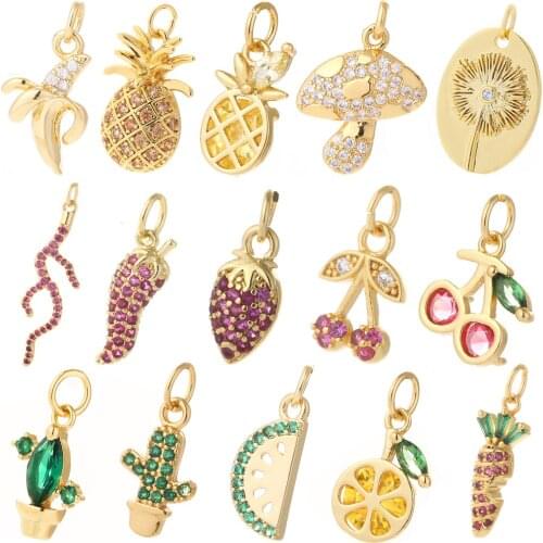 Cherry Cactus Mushroom Dandelion Fruit for Jewelry Making Supplies Gold Diy Earrings Necklace Bracelet Pendant Designer Charms