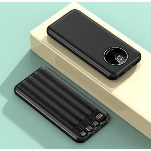 20000mAh Power Bank Built in Cable Poverbank External Battery Charging Portable Charger For iPhone 12 Xiaomi Samsung Powerbank