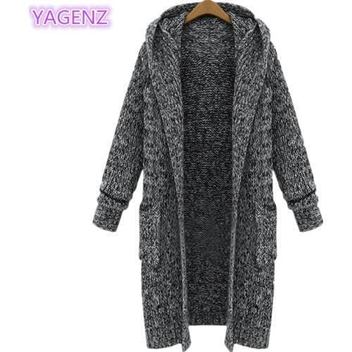 YAGENZ Large size Women Hooded coat Autumn Knit cardigan Coat New Fashion Women Thickening Long section hooded Sweater Coat A78