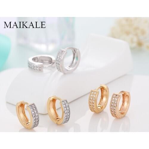 MAIKALE Trendy Gold Silver Color Round Circle Earrings AAA Cubic Zirconia Small Hoop Earrings for Women Jewelry Anniversary Gift