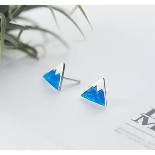Shuangshuo 2021 New Fashion Blue Color Snow Mountain Stud Earrings 925 Sterling Silver Earrings for Women Wedding Accessories