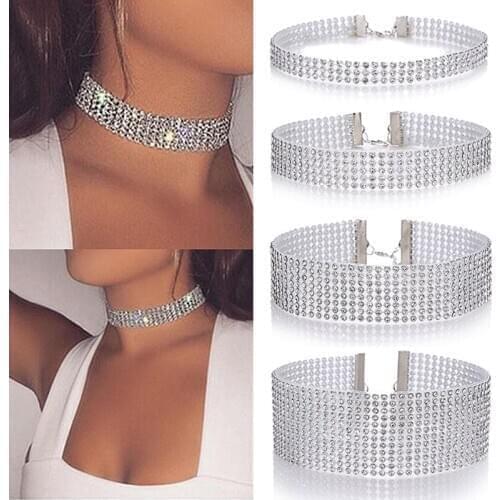 Women Bundle Neck Element Necklace Extra Wide Full Rhinestone Diamante Crystal Jewelry Choker Collar Wedding Accessories