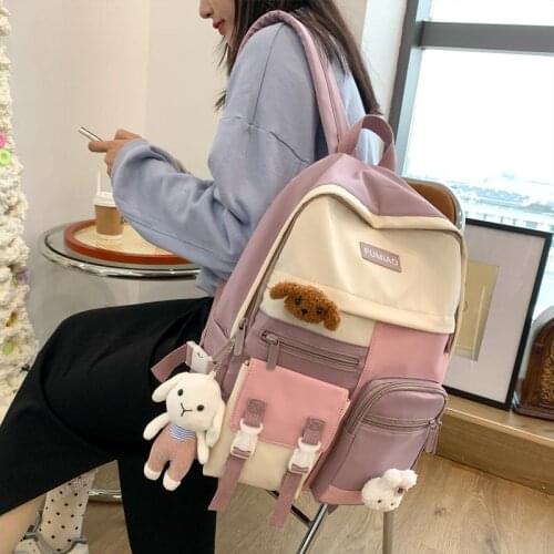 Female Harajuku School Book Bag Japanese 2021 Cute Backpack Women Panelled Kawaii Schoolbag School Backpacks